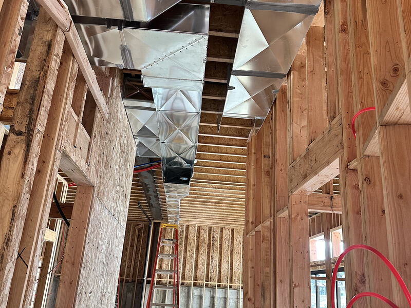 Custom sheet metal trunk line and takeoffs during a new construction rough-in